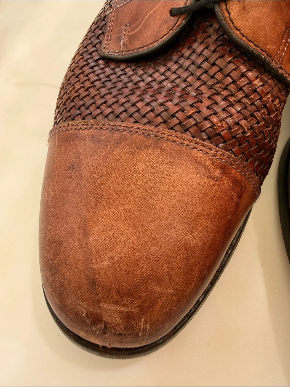 Allen Edmonds Brown Woven Leather Derby Oxfords